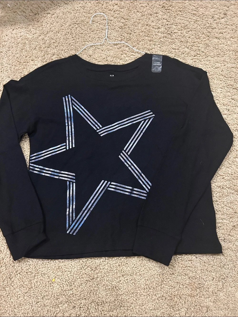 GAP Black Long-Sleeve Top with Iridescent Striped Star